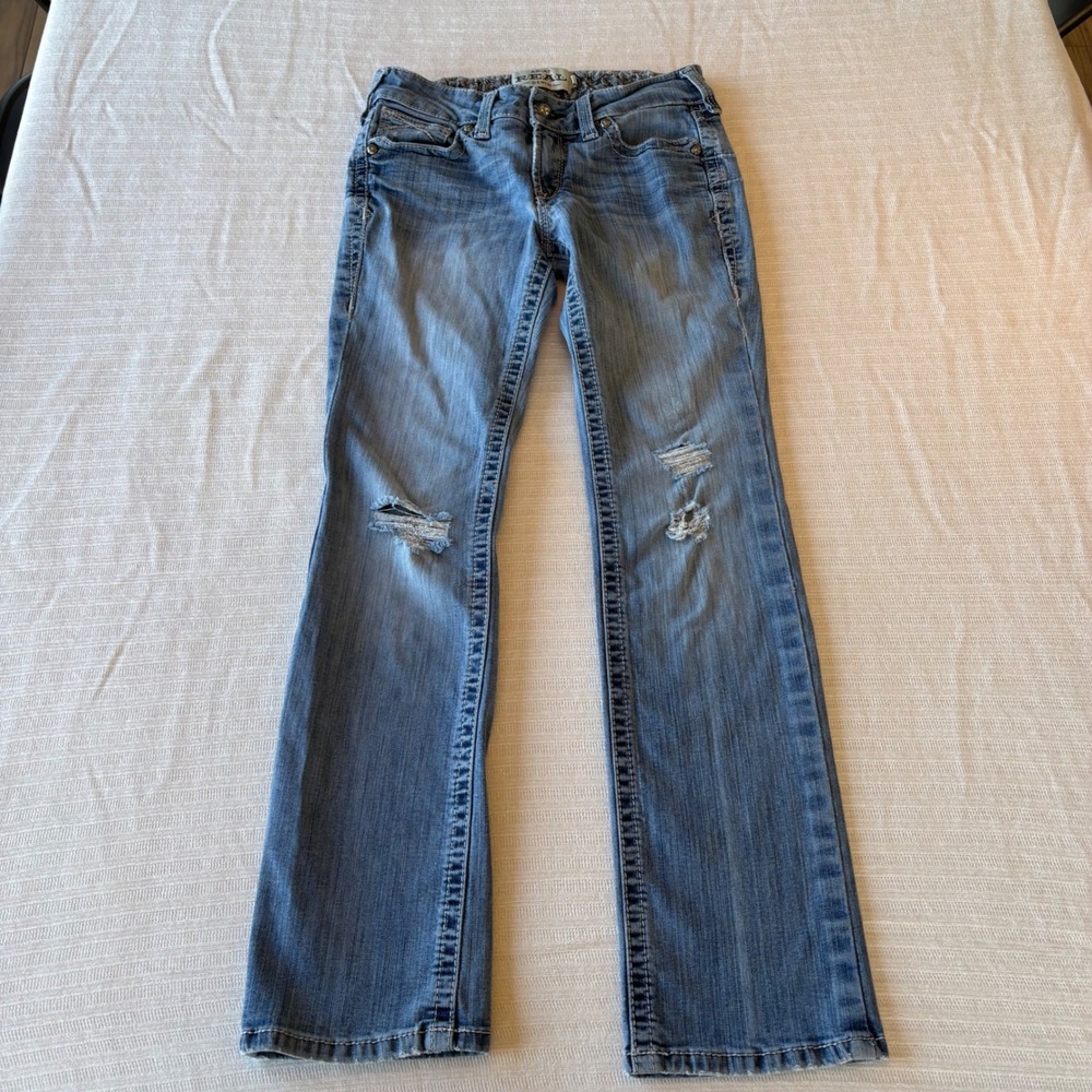 Ariat REAL Denim Mid Rise Straight Leg Distressed Jeans Light Wash Womens 28S